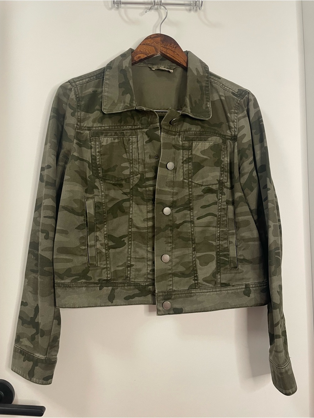 LOFT Olive Green Camo cotton Jean Jacket size S